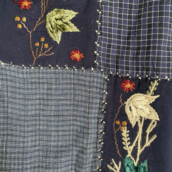 Life Style Patchwork Linen Jacket 1X Navy Floral Embroidered Cottage Boho Granny - Picture 10 of 10